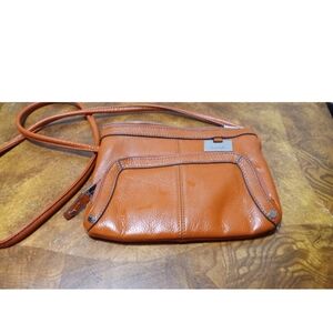 Tignanello Crossbody Handbag Women Burnt Orange Pebble Leather Organizer Bag